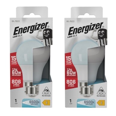 Energizer LED GLS B22 806lm 7.3W 6500K (Daylight) Light Bulb - Pack of 2