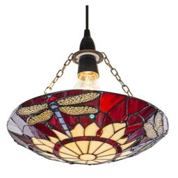 Traditional Red Dragonfly Tiffany Glass Easy Fit Pendant Shade Red Red 1