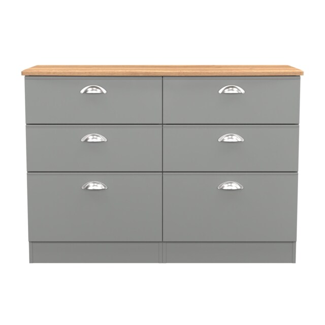 Albert 6 Drawer Wide Chest of Drawers in Dusk Grey & Riviera Oak (Ready Assembled) Grey Dusk Grey & Riviera Oak