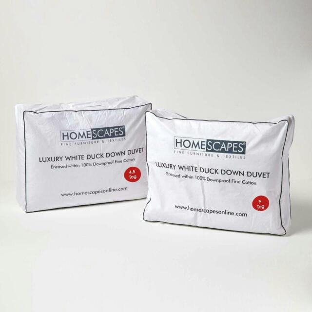 Homescapes Duck Down 13.5 Tog All Season Duvet Set, Single White Single