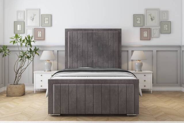 "Sloomy Richmond Slate Naples Bed Frame With 50"" Upholstered Headboard 6' Super King"