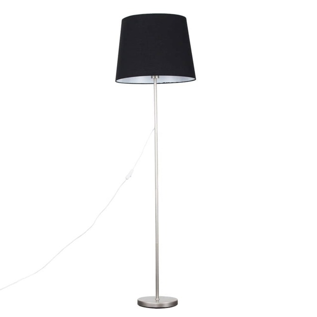 ValueLights Charlie Brushed Chrome Floor Lamp Black Doretta Shade and Bulb