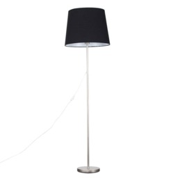 ValueLights Charlie Brushed Chrome Floor Lamp Black Doretta Shade and Bulb