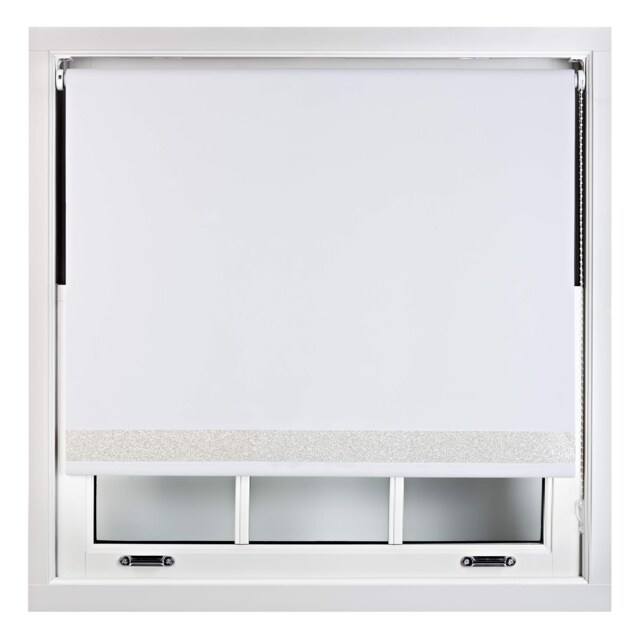 FURNISHED Thermal Blackout Roller Blinds with Glitter Edge - (W)225cm x (L)210cm White White (W) 225cm x (L) 210cm