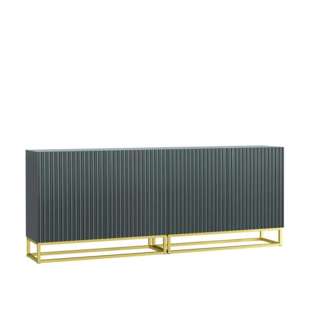 Grey Sideboard 200cm Fluted Doors Gold Frame Modern Storage Unit Grey