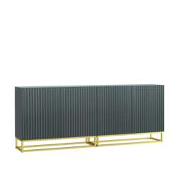 Grey Sideboard 200cm Fluted Doors Gold Frame Modern Storage Unit Grey