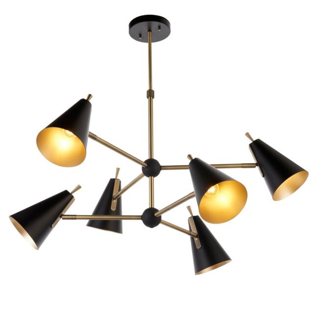 Alta Multi Arm Shade Pendant Ceiling Lamp, Matt Antique Brass Plate, Matt Black