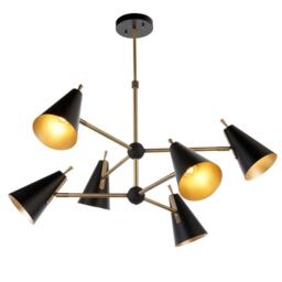 Alta Multi Arm Shade Pendant Ceiling Lamp, Matt Antique Brass Plate, Matt Black