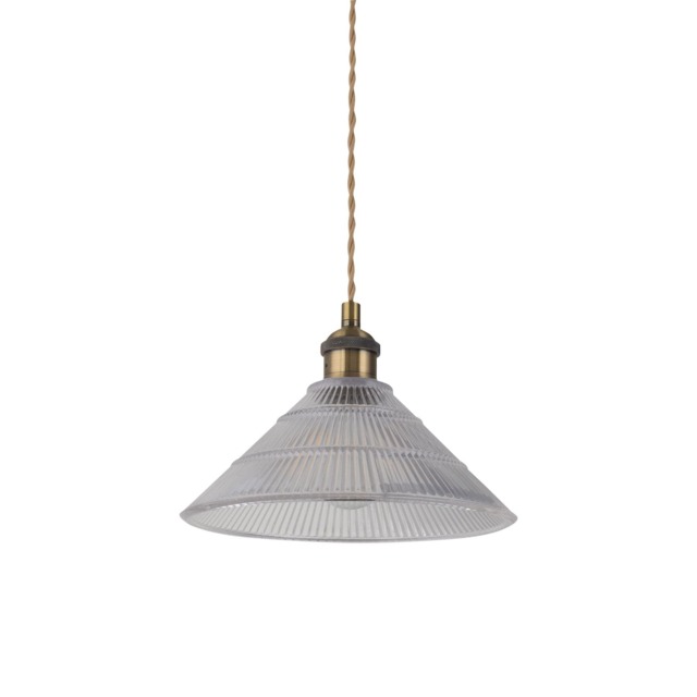 Barnes - Antique Brass Braided Pendant with Fluted Glass Shade
