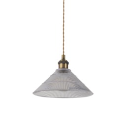 Barnes - Antique Brass Braided Pendant with Fluted Glass Shade