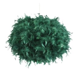 Contemporary and Unique Large Green Real Feather Decorated Pendant Light Shade Green Forest Green 1
