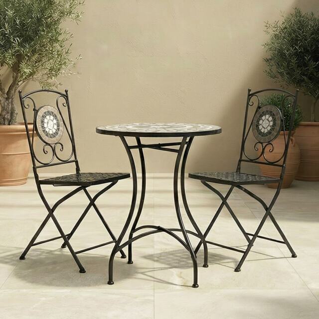 Charles Bentley Mosaic Bistro Set for Two Garden & Outdoor Dining - Black