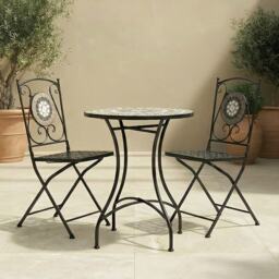 Charles Bentley Mosaic Bistro Set for Two Garden & Outdoor Dining - Black