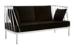 Sturdy 2 Seat Silver Finish Tapered Arms Sofa, Stylish Mid Century Sofa For Bedroom, Sleek 2 Seater Sofa Silver Two Seater