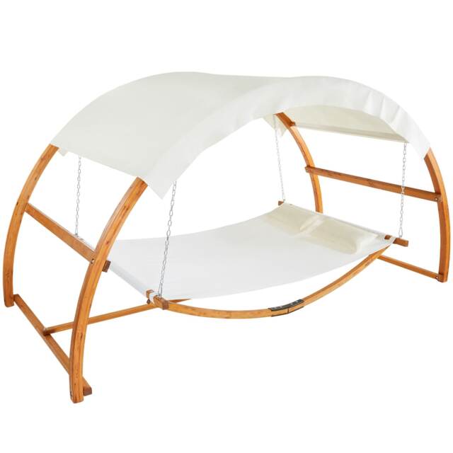 Hammock Locarno - for 2 people, large sun canopy, wooden frame, washable fabric 328 x 160 x 171.5cm Brown teak 328 x 160 x 171,50 cm 1