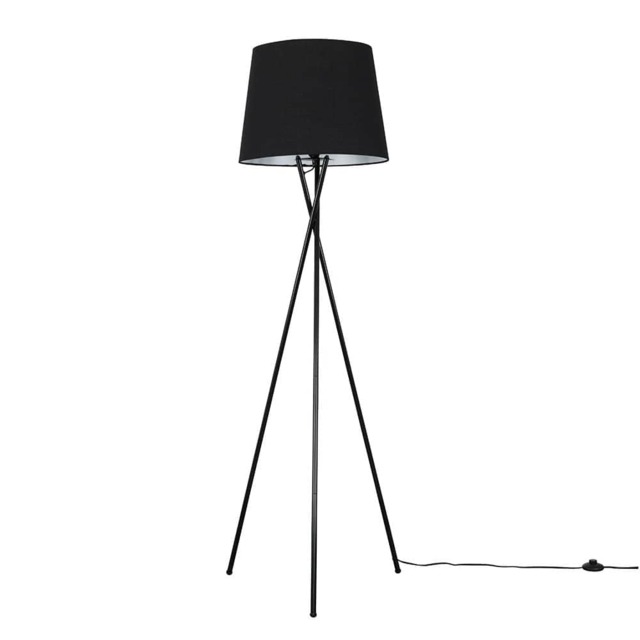 ValueLights Camden Black Tripod Floor Lamp Black Taper Shade and Bulb