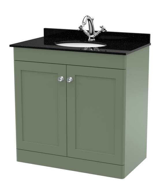 Balterley Swynnerton Traditional 2 Door Floor Standing Vanity Unit with Marble Basin, Satin Green, 800mm