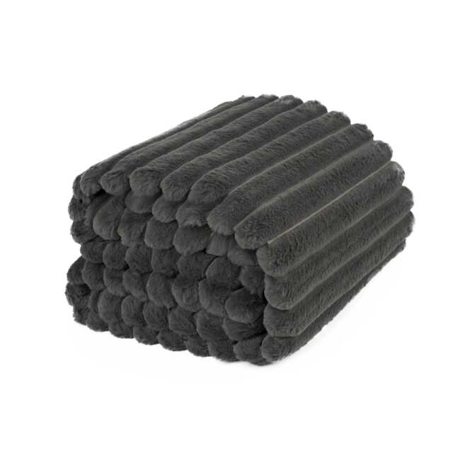 OHS Faux Fur Rib Fleece Blanket, 125x150cm - Charcoal