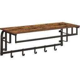 Wall Mounted Coat Rack with Shelf and Hooks, Entryway Storage Organizer, Rustic Brown and Black