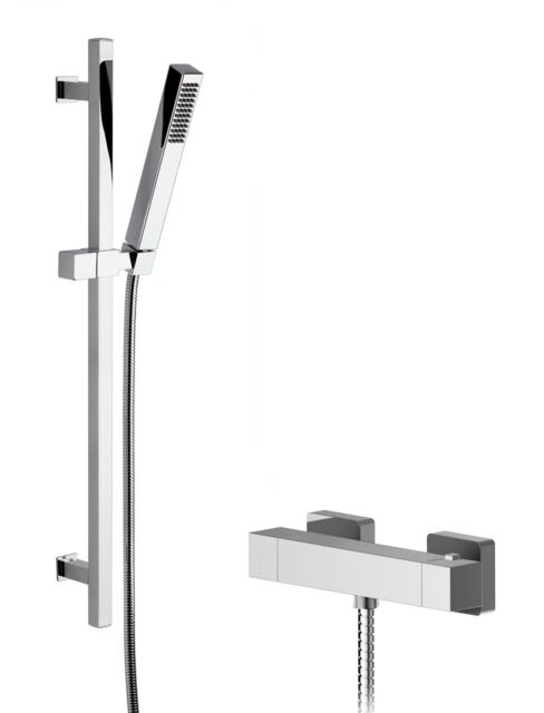 Balterley Contemporary Bar Mixer Shower Set Square - Bar Valve + Slide Rail Kit - SAN503 - A3181