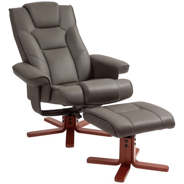 HOMCOM Recliner Chair with Footstool, PU Leather Upholstered Armchair with Adjustable Backrest, Leisure Lounge Chair for Living Room, Bedroom, Brown