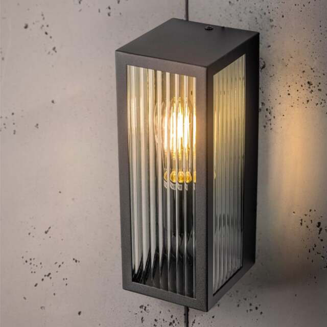 CGC STELLA Black Bevelled Glass E27 Outdoor Wall Light IP54 Black Black Height: 31 cm, Width: 14 cm, Depth: 12 cm