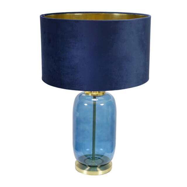ValueLights Leigh Navy Blue and Gold Table Lamp Navy Velvet Gold Shade & Bulb Blue
