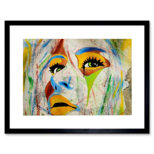 "Graffiti Woman Face Colourful Black 9x7"" Black Framed Wall Art Print"