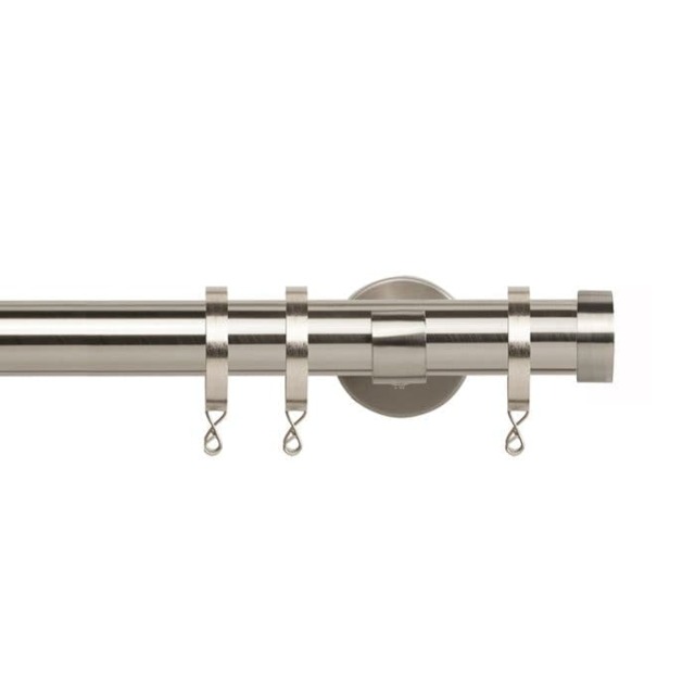 35mm Fixed Length Metal Curtain Pole Set Satin Silver End Cap Finial 130cm Silver Silver