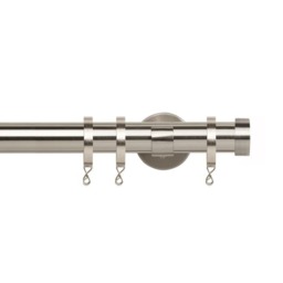 35mm Fixed Length Metal Curtain Pole Set Satin Silver End Cap Finial 130cm Silver Silver