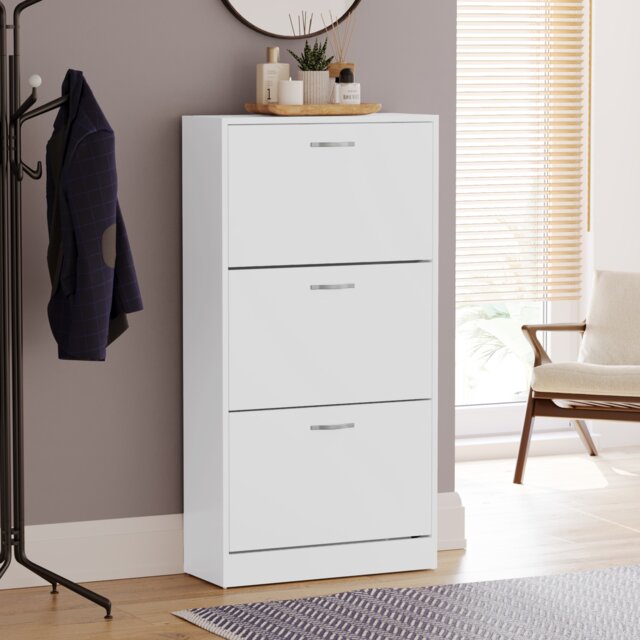 Vida Designs 3 Drawer Shoe Cabinet Shoe Rack Storage Cupboard, White