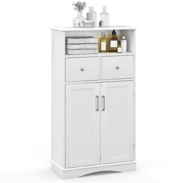 COSTWAY Bathroom Floor Cabinet Storage Cabinet with 2 Doors White 1