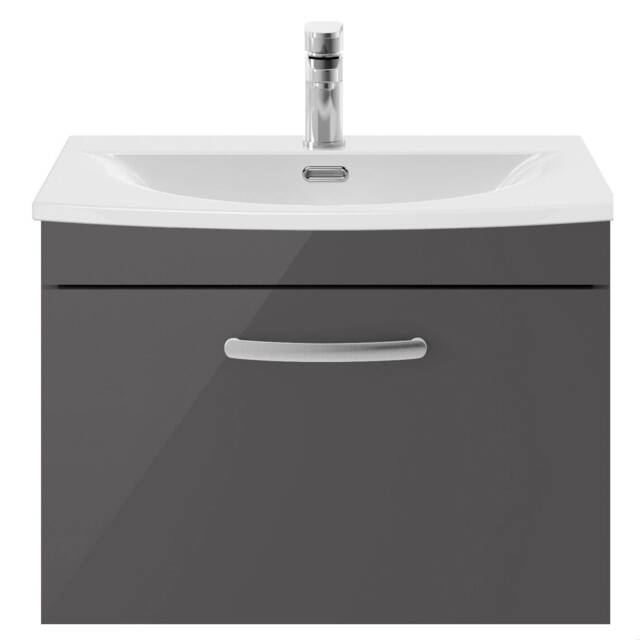 Balterley Millwich Contemporary 1 Drawer Wall Hung Vanity Unit with Curved Basin, Gloss Grey, 600mm