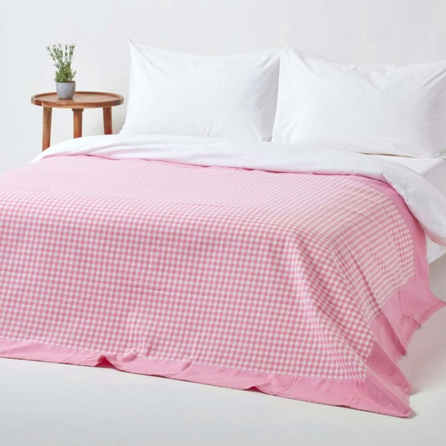 Homescapes Cotton Gingham Check Pink Throw - 150 x 200 cm