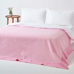 Homescapes Cotton Gingham Check Pink Throw - 150 x 200 cm