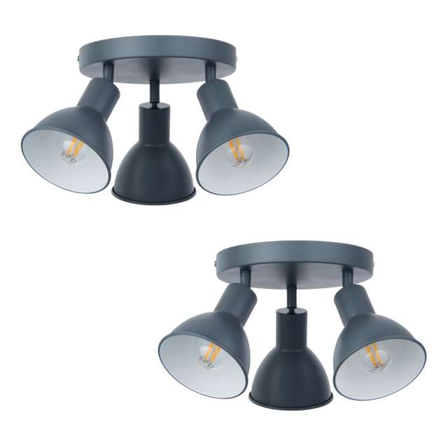 Set of 2 Hawkins - Charcoal 3 Way Adjustable Round Ceiling Spotlights