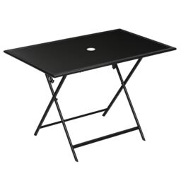 Outsunny Folding Rectangular Garden Dining Table for 6 with Parasol Hole Black