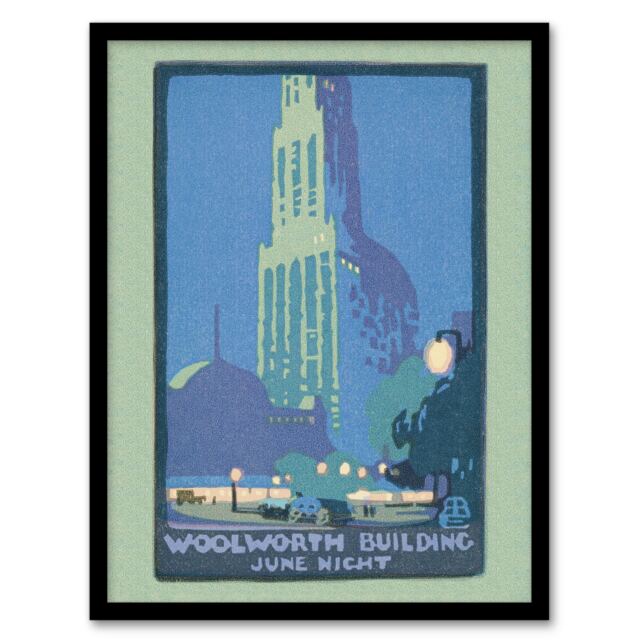 "Woolworth Building June Night Elmer Framed Wall Art Print 12X16"""