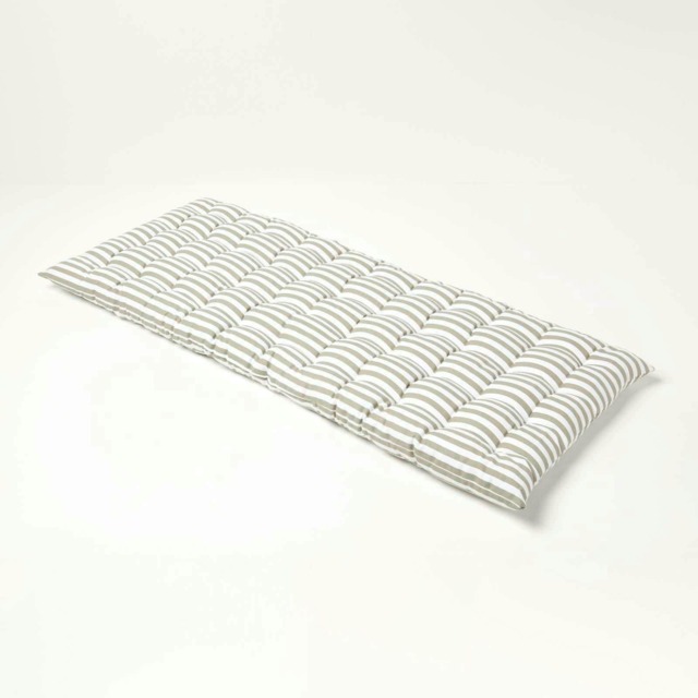 Homescapes Garden Bench Cushion Luxury 2 Seater Cotton Stripe Indoor Outdoor Seat Pad Grey 108 x 42 cm 1