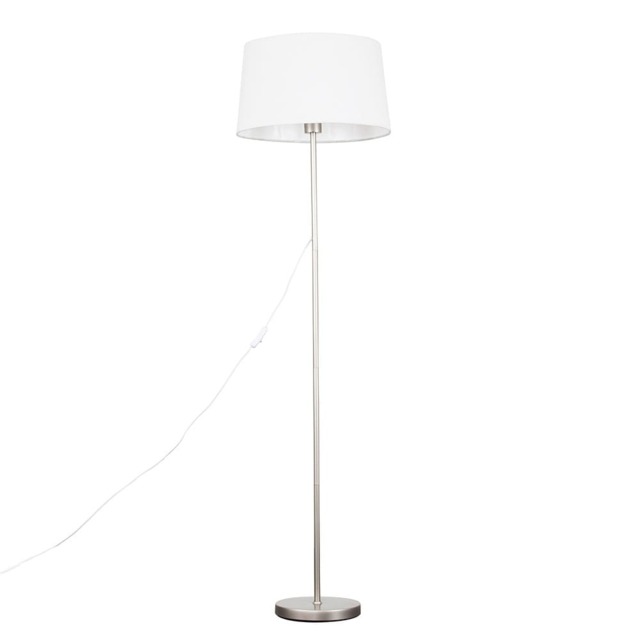 ValueLights Charlie Brushed Chrome Table Lamp White Doretta Shade