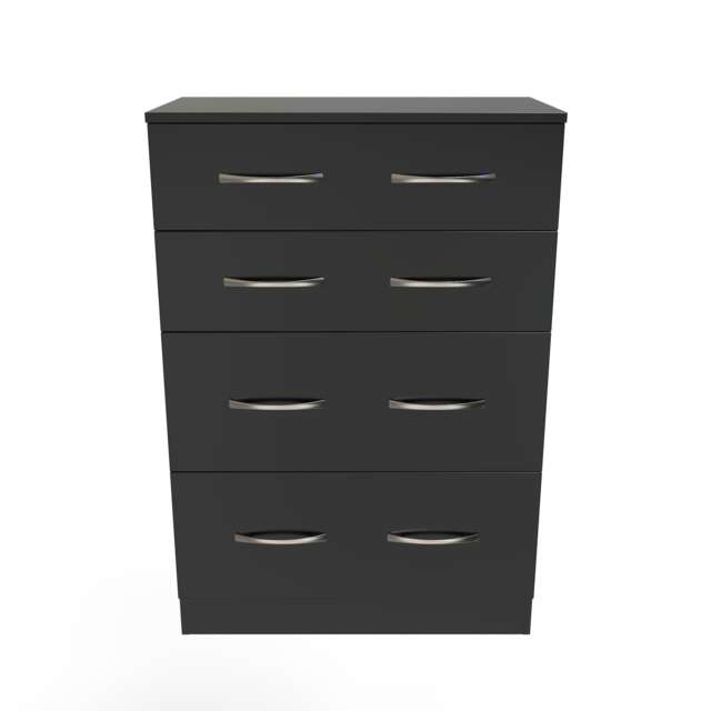 Hampshire 4 Drawer Deep Chest of Drawers in Black Matt (Ready Assembled) Black Black Matt