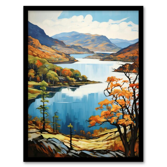 Loch Katrine Scotland Serene By Trossachs Black Framed Wall Art Print A4