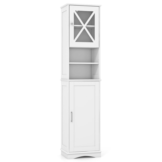 COSTWAY Bathroom Cabinet Freestanding Storage Cabinet w/ Shelves-White
