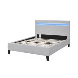 4ft Small Double Fabric Modern Bed Frame With LED In Light Grey