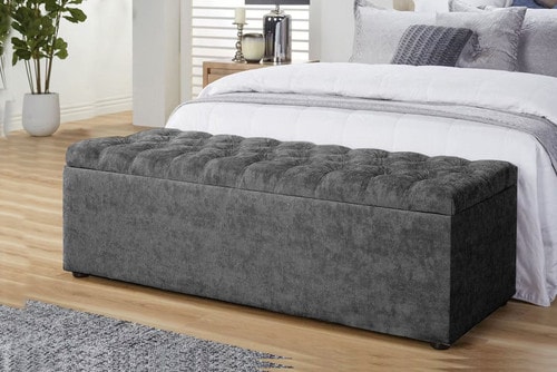 180cm Chesterfield Ottoman Storage Box -Upholstered Blanket Box - Dark Grey Naple Ottoman Bench