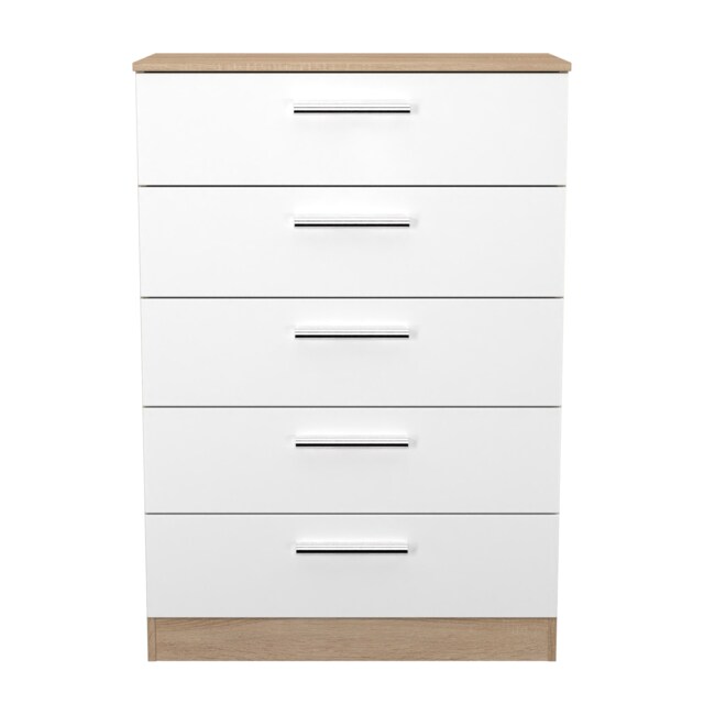 Trent 5 Drawer Chest of Drawers in White Matt & Black Matt (Ready Assembled) White White Matt & Black Matt
