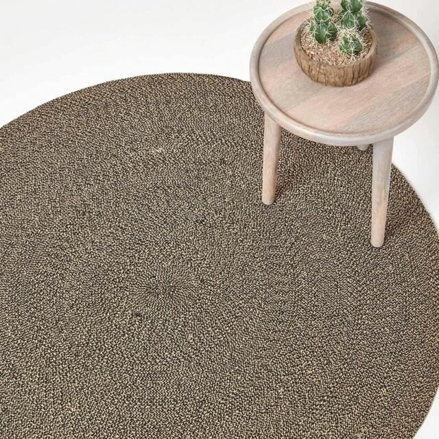 Homescapes Linen and Black Melange Braided Rug - 200 cm Round Black Linen and black