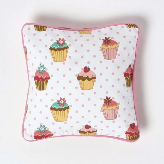 Homescapes Cotton Cup Cakes Cushion Cover - 30 x 30 cm Pink Pink 30 x 30 cm