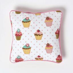 Homescapes Cotton Cup Cakes Cushion Cover - 30 x 30 cm Pink Pink 30 x 30 cm