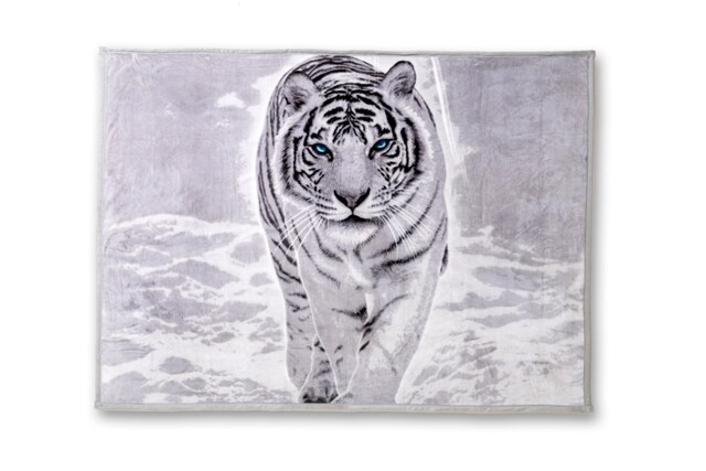 White Tiger Print Fleece Blanket Animal Throw, Soft Warm Cosy Blanket Throw 150x200cm